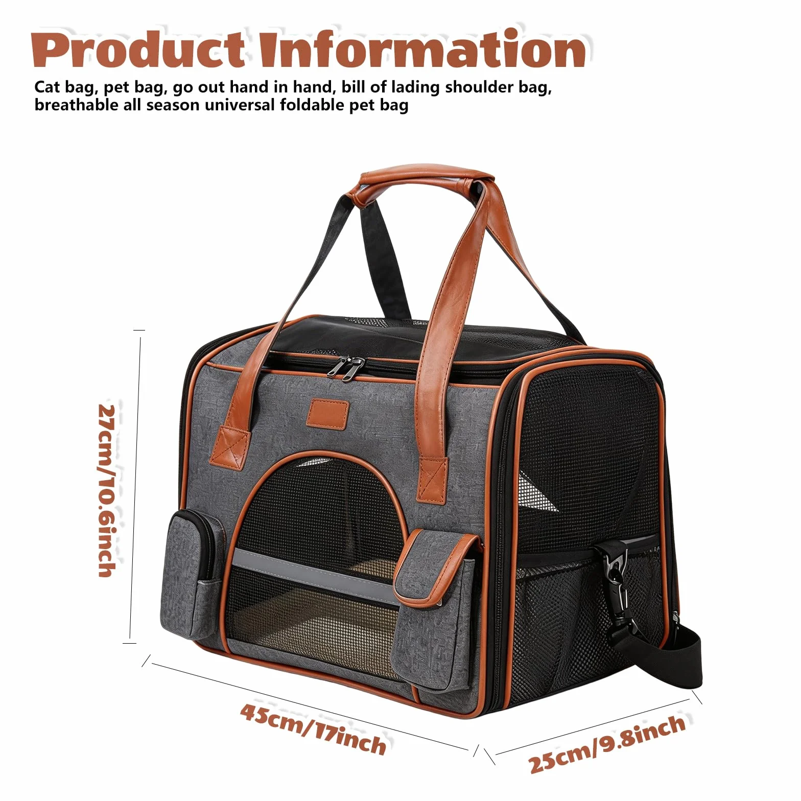 Borsa da Trasporto per Gatti e Cani, Borsa per il Trasporto di Gatti e Cani fino a 6,5 kg, Trasportino per Gatti con Spallacci e Maniglia, Borsa Pieghevole per Piccoli Animali Domestici Gatti e Cani