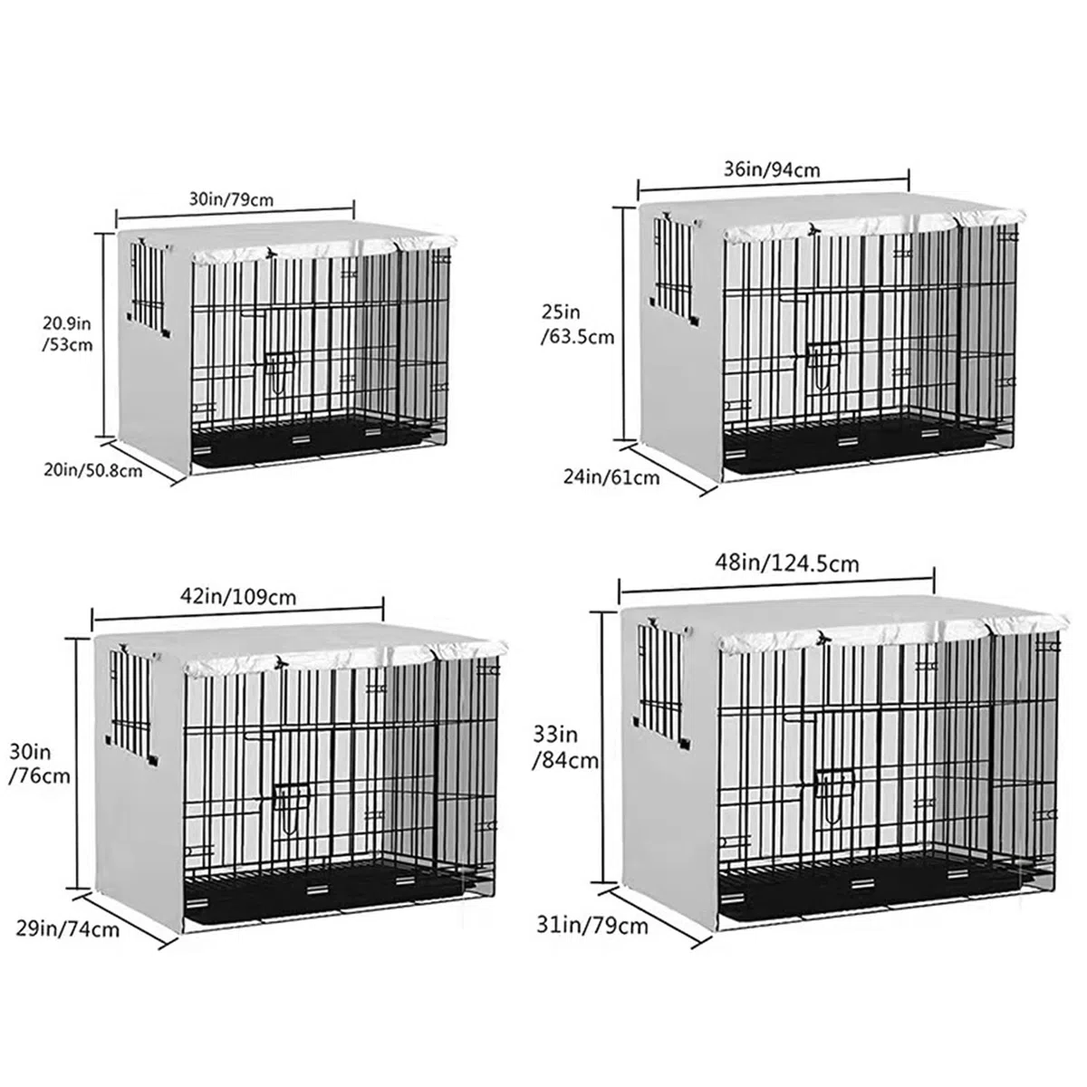 Copertura per gabbia per cani, in tessuto Oxford 210D, resistente, antivento, traspirante, con apertura per finestra per cani, gabbie metalliche, gabbia (grigio, XL (124,5 x 79 x 84 cm)