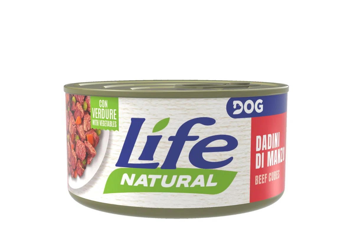 Life Natural Dog Cibo Umido per Cani – Naturale, Grain Free, Senza Additivi, Cotto al Vapore, Ricco di Proteine – Lattine da 90 g – Confezione da 24 (Manzo con verdure)