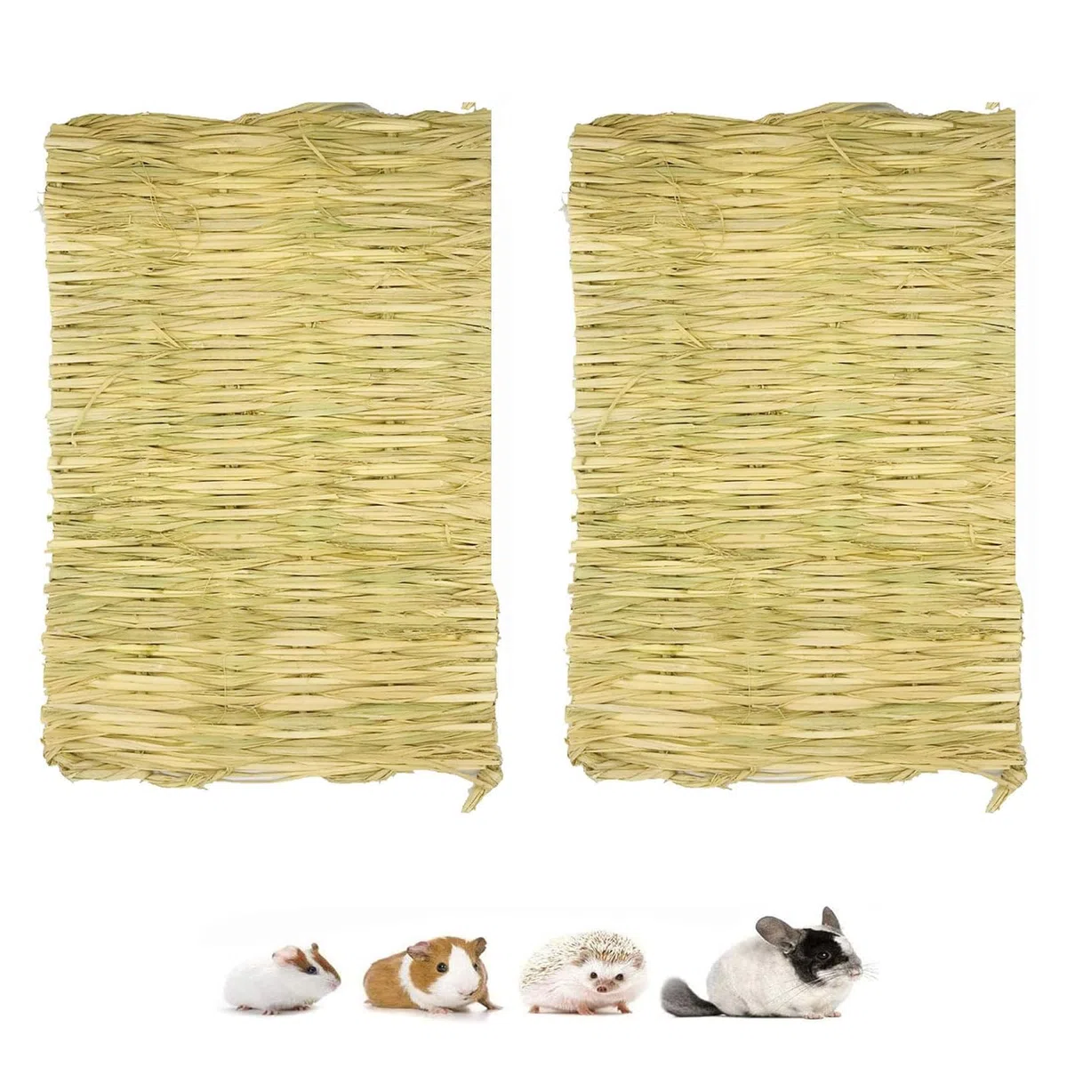 Tappetino Erba Naturale per Conigli, Tappetino per Piccoli Animali, Piccolo Tappeto Erboso Piccoli Animali Domestici Giocattolo da Masticare Letto Tappetini Intrecciata di Fieno Erba Pastiglie, 2 Pz.