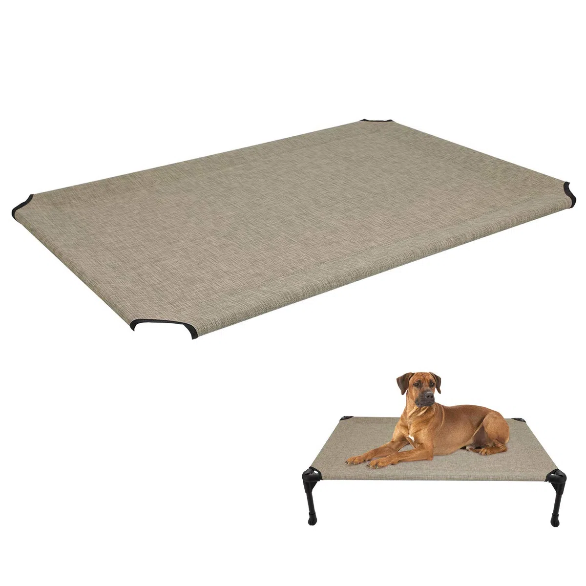 Veehoo Fodera di Ricambio per Lettino per Cani Rialzato, Lettino per Cani per Cani di Taglia Piccola, Media e Grande, Realizzato in Textilene Lavabile e Resistente, L, Caffè Beige