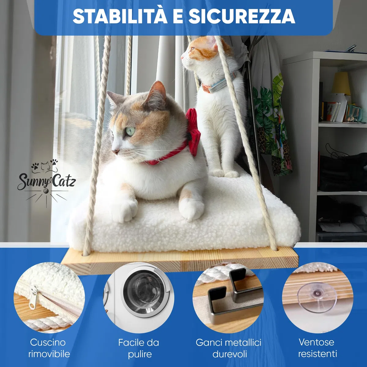 Amaca per Gatti da Finestra | Amaca per Gatti | Cucce per Gatto da Interno | Amaca da Finestra per Gatto | Amaca Finestra con Ventose Resistenti 18 kg Lavabile | Cat Bed | Cat window hammock mirador