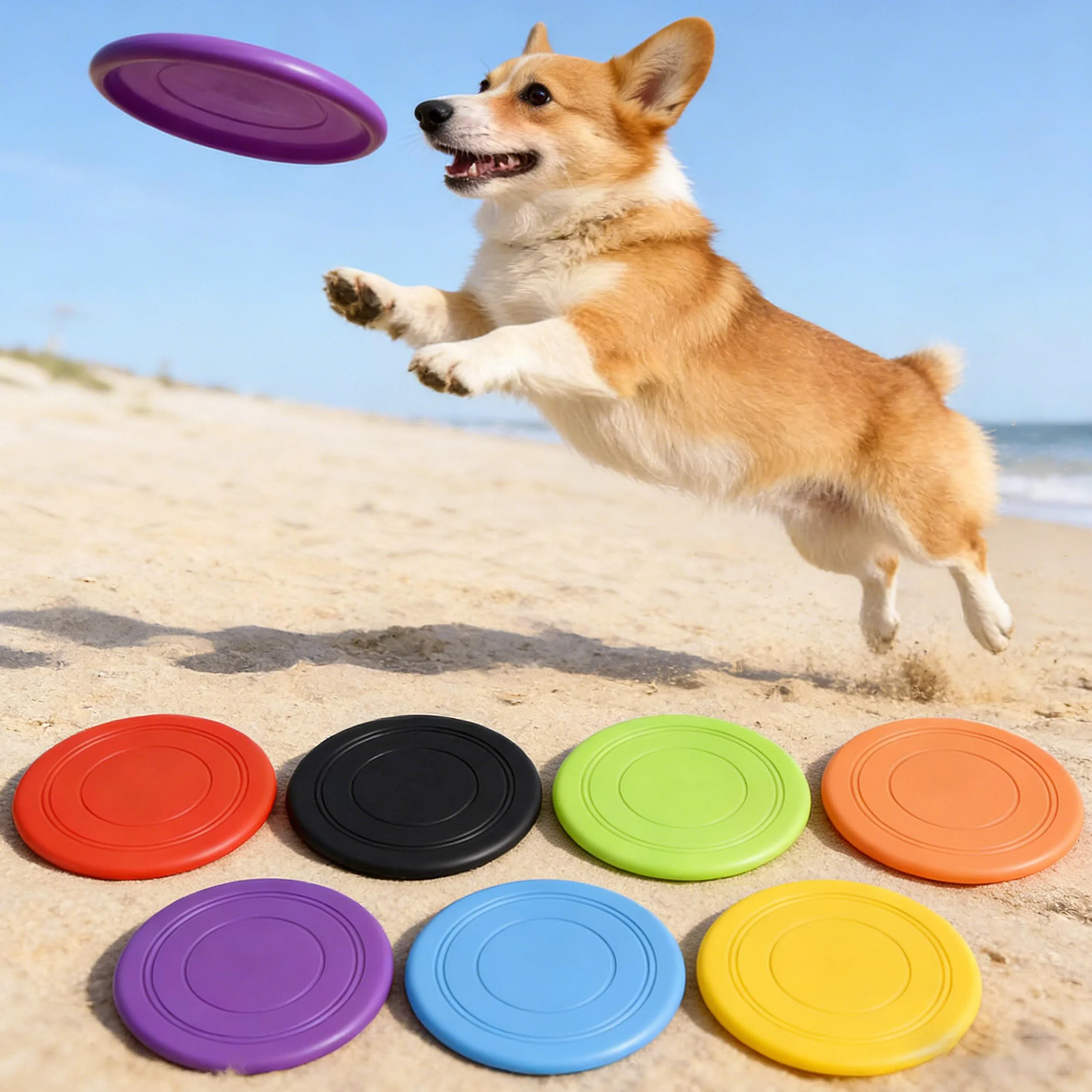 7 Pezzi Frisbee Giocattolo per Cani, Disco Volante di Gomma, Dog Flying Disc, Facile da Trasportare, per Addestramento e Cura dei Denti
