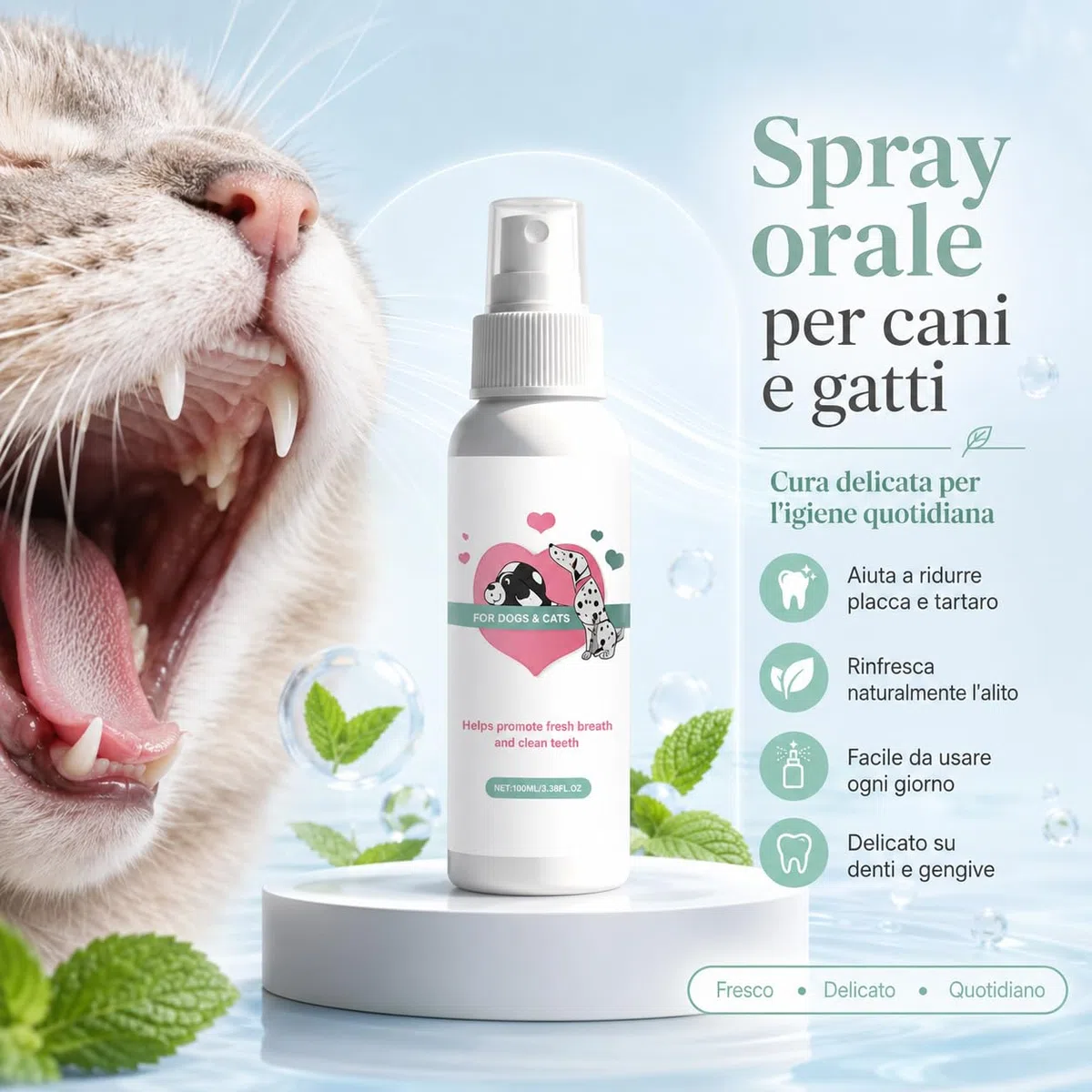 Codallma Spray per la Cura Dentale per Cani e Gatti, Dentifricio Spray per Cani, Pulizia Orale Delicata, Supporto per Gengive e Alito Fresco Dopo i Pasti (bianco-1PCS)