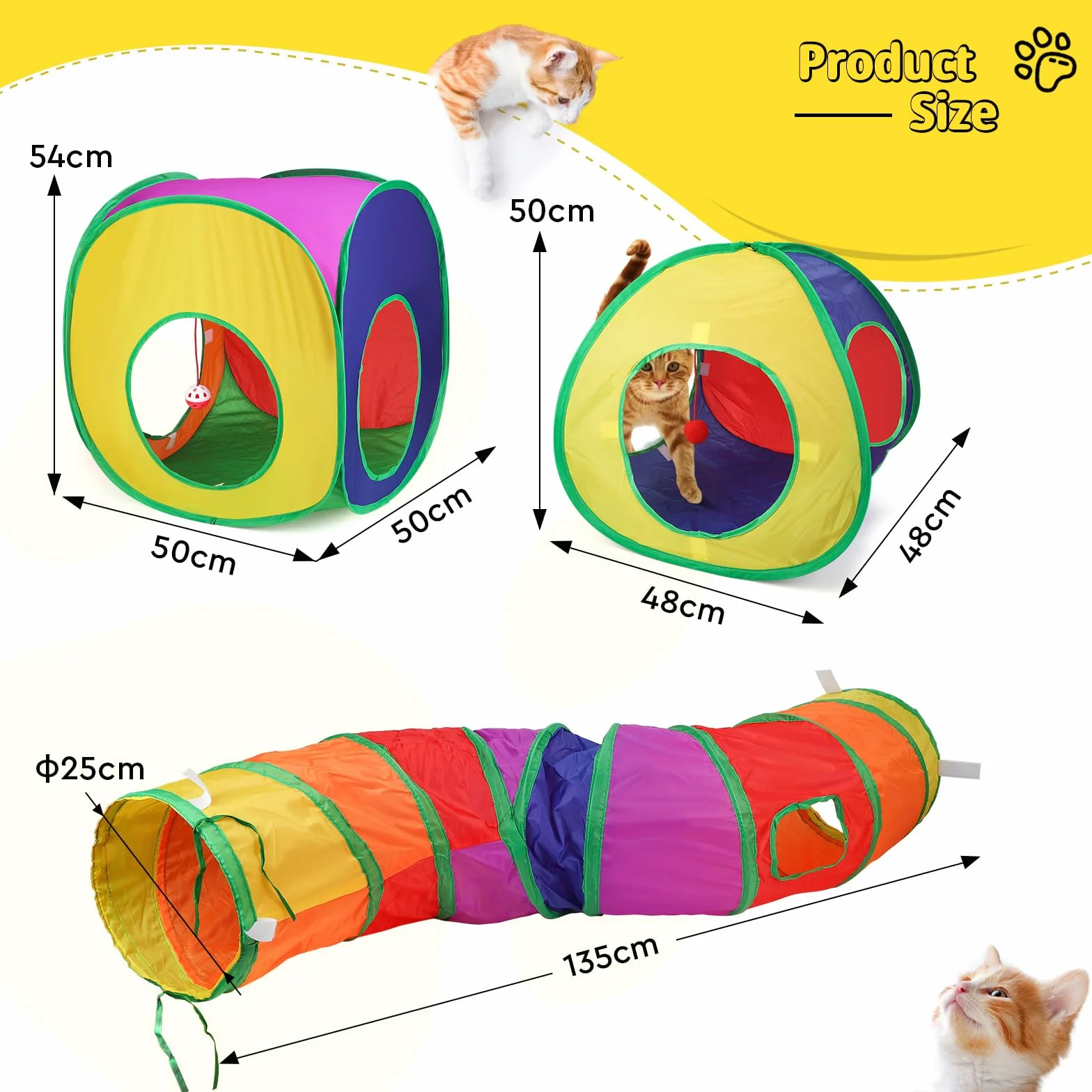 SWAWIS Pieghevole Tunnel Set per Gatti, 3 in 1 Giocattolo per gatti Tunnel Tenda Cubi per Gatti con Borsa, Giocattolo Interattivo per Gatti per Gattini Cuccioli e Conigli