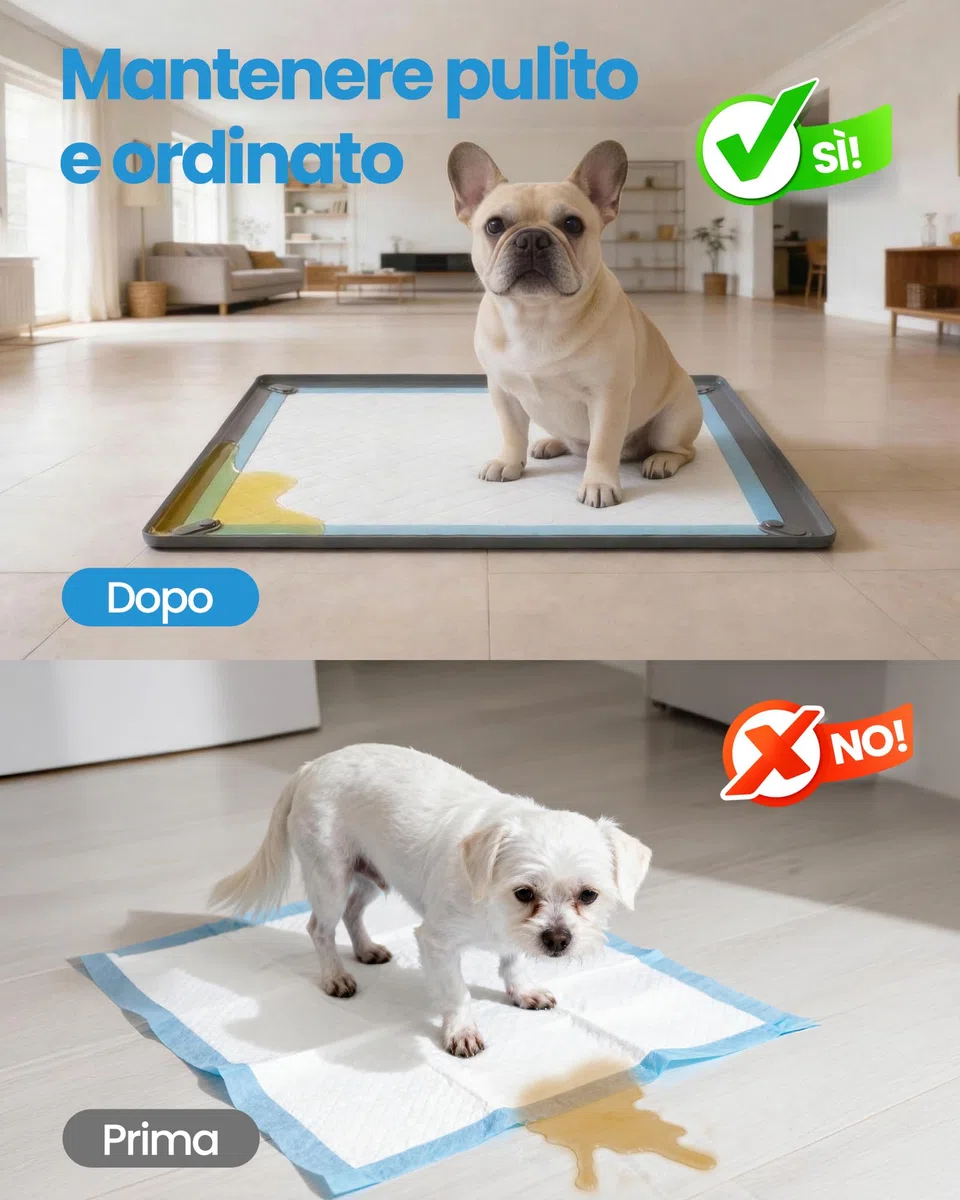 Kittyspout Vassoio Porta Traversine per Cani con 4 Clip Magnetiche – Base in Silicone Antiscivolo con Bordi Alti Antitrafilamento – Riutilizzabile per Cuccioli e Cani Anziani – 60 x 60 cm