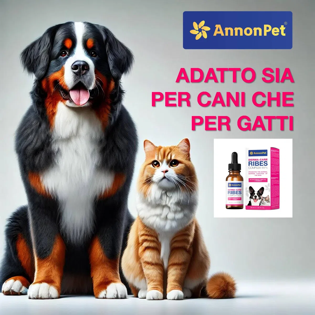Derma-Care Ribes Complex 95% - Integratore per Cani e Gatti, Supporta Cute e Pelo - Omega 3 per Cani - Vitamina E per Pelle Sana - Integratore per Dermatite Cane e Gatto 30 ml