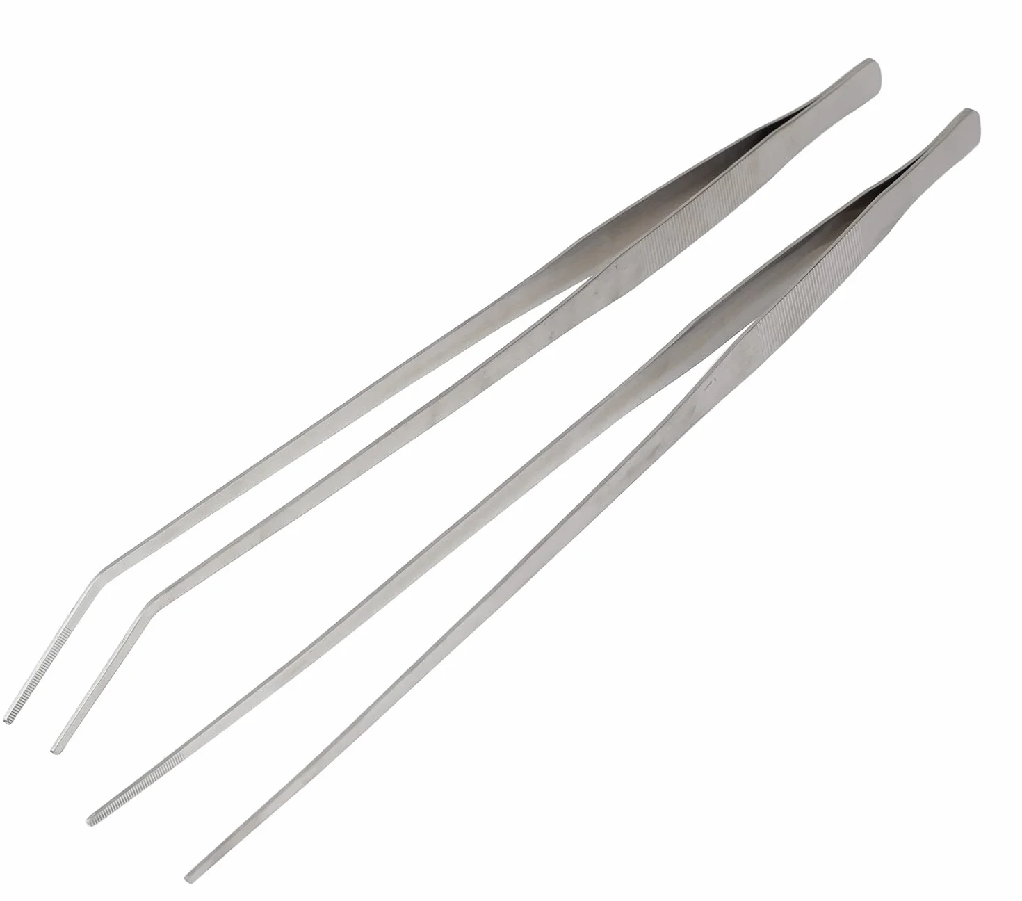 ACEONE Pinzette per acquario, 2 pezzi, 48 cm, in acciaio inox, curve, dritte, per acquario, piante acquatiche, pinze per l'alimentazione di serpenti rettili