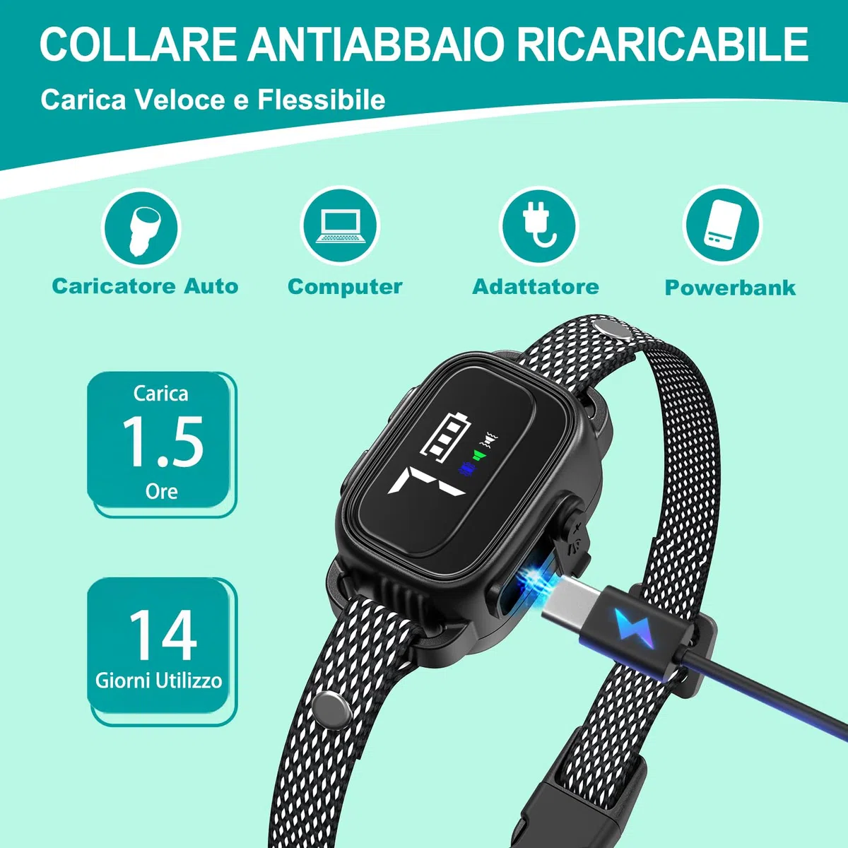 Collare Antiabbaio per Cani Piccoli, Ricaricabile e Sicuro con 7 Sensibilità, 3 Modalità Regolabili Beep e Vibrazione, Impermeabile IP67, Nero