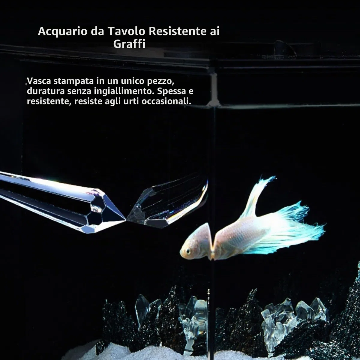 Acquario da tavolo per pesci per uso domestico con filtro laterale, filtrazione per migliorare l'ossigeno, pompa di flusso 160L/H, luminosità regolabile a 10 livelli e illuminazione a LED (S)