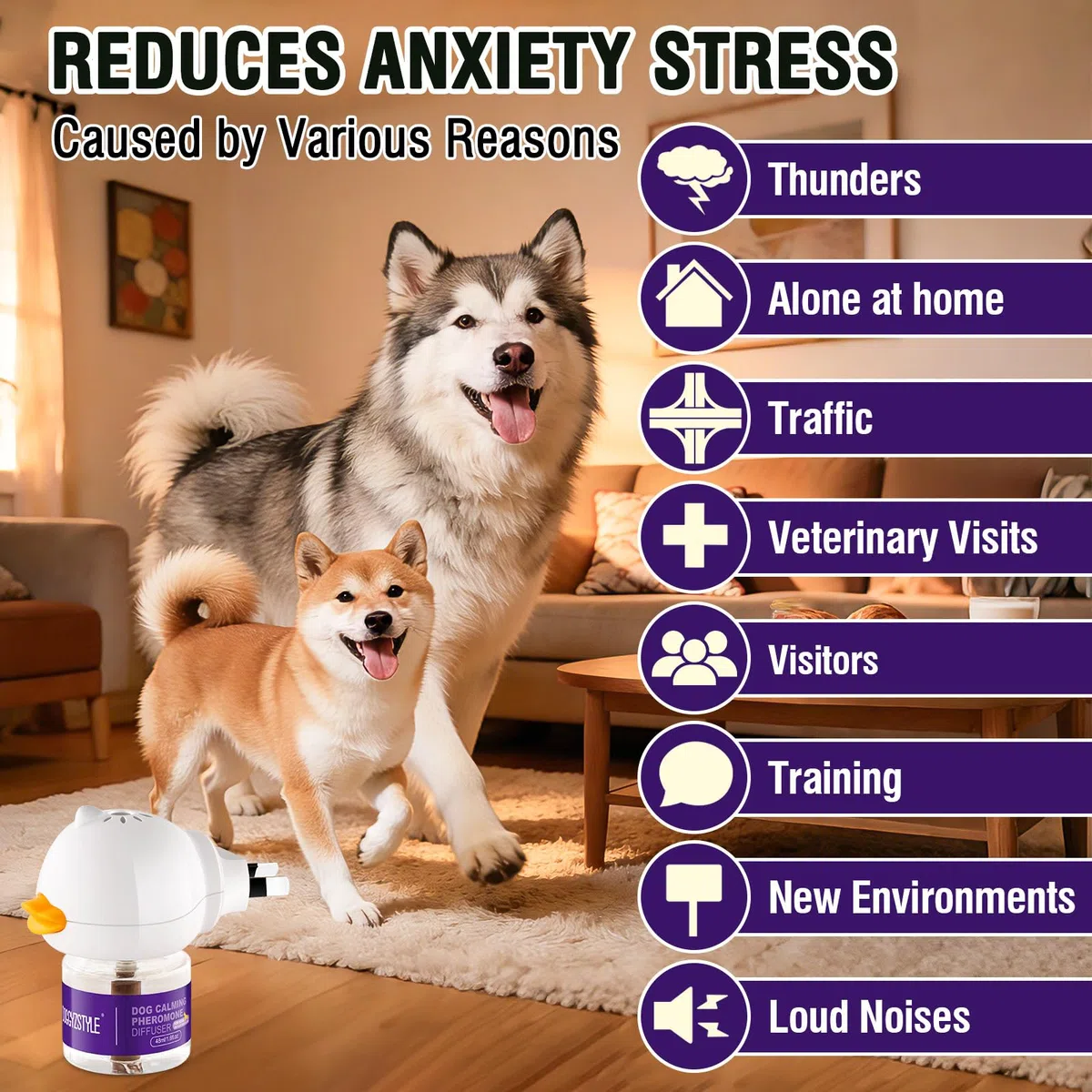Diffusore di Feromoni Calmanti per Cani,Rilassamento Naturale Dall'Ansia per Cani,Riduce Efficacemente Stress E Abbaio,Adatto A Tutte Le Razze,3 Ricariche (3 Ricariche+1 Diffusore)