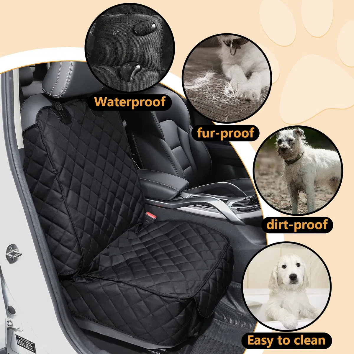 Coprisedile Auto per Cani e per Animali Domestici - Impermeabile e Reversibile, Extra Lembi Laterali, AntiGraffio Resistente e Lavabile Posteriore Coprisedili per Animali Auto SUV (Front Seat cover)
