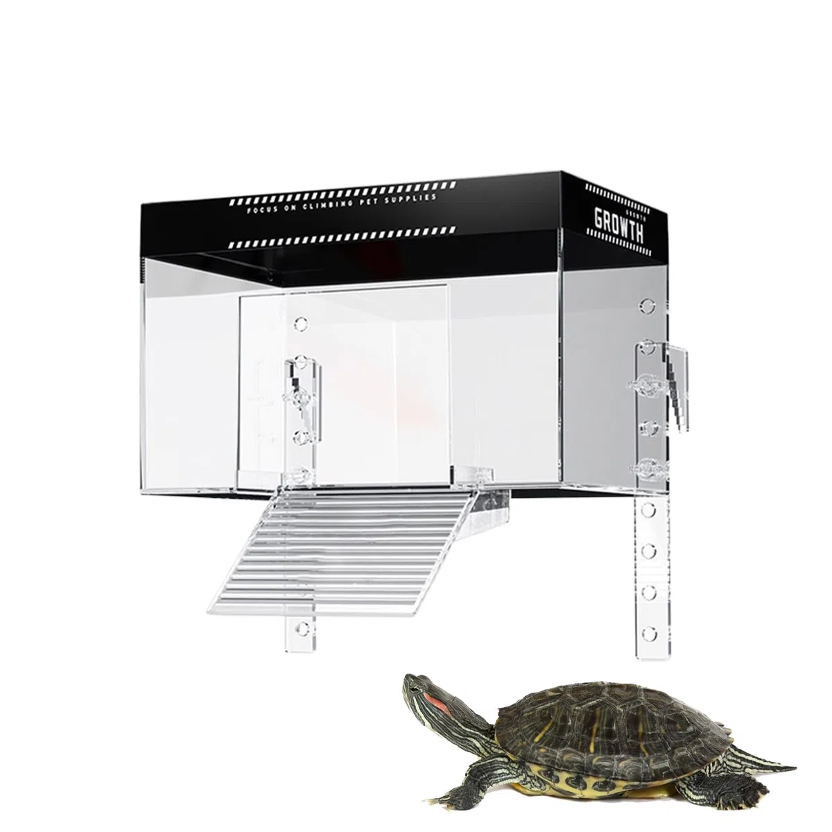Piattaforma Per Tartarughe Con Rampa Sopra Vasca, Area Di Bagno Solare Per Tartarughe Con Zona Di Risalita, Copertura Habitat Con Gabbia Per Osservazione Animali E Terrario Acquatico