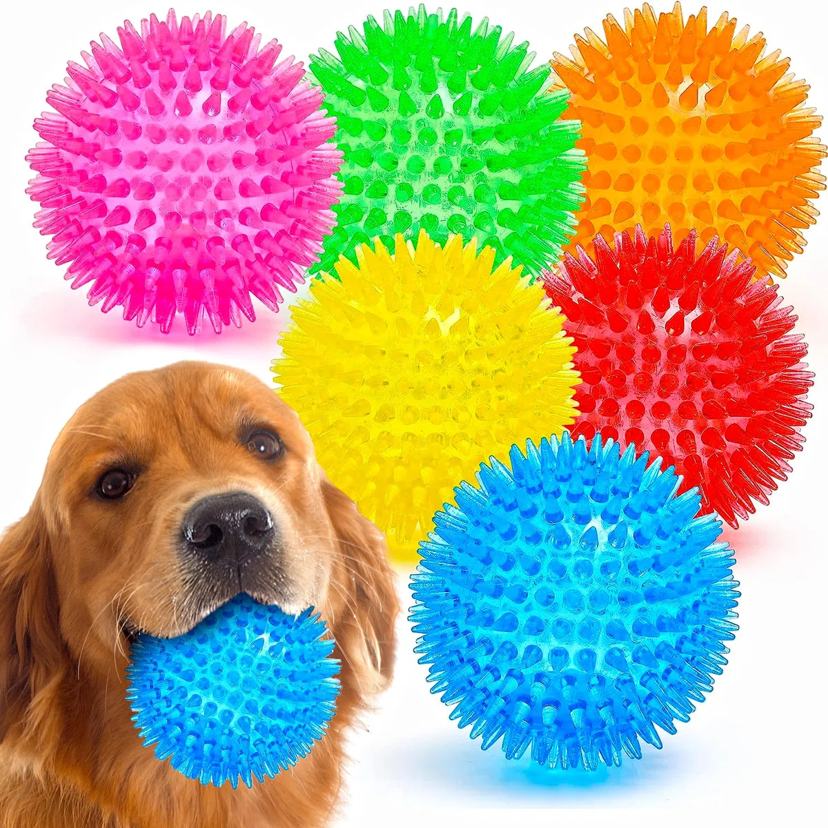 Palline Cigolanti per Cani - Confezione da 6 da 9 cm con Punte - per Cani di Taglia Media e Grande - Palla Giocattolo Progettata