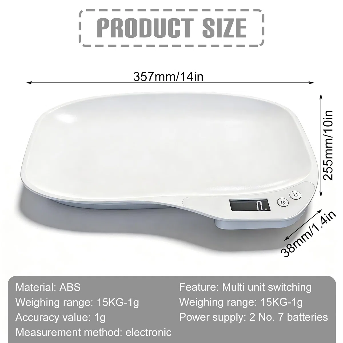 Bilancia digitale per animali domestici, 15 kg/1 g, per animali di piccola taglia, con display LCD, unità commutabile, 35,7 x 25,5 cm, piccola scala per animali domestici, per gatti, cani, cuccioli