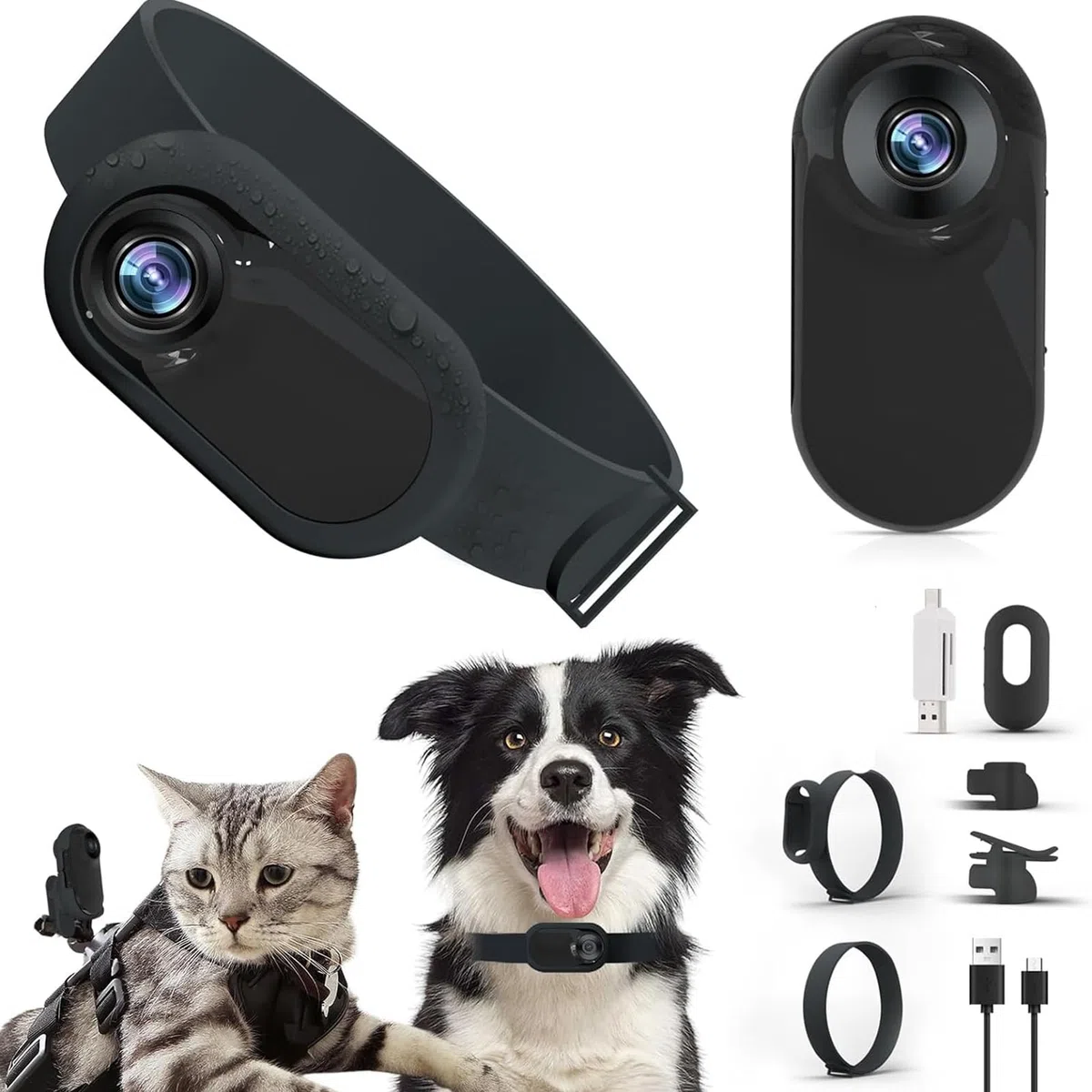 Collar per Telecamera per Gatto HD, Telecamera per Animali Sport da 0,96 Pollici a 170 Gradi, Telecamera per il Corpo per Forniture per Animali Domestici Esterni Interni