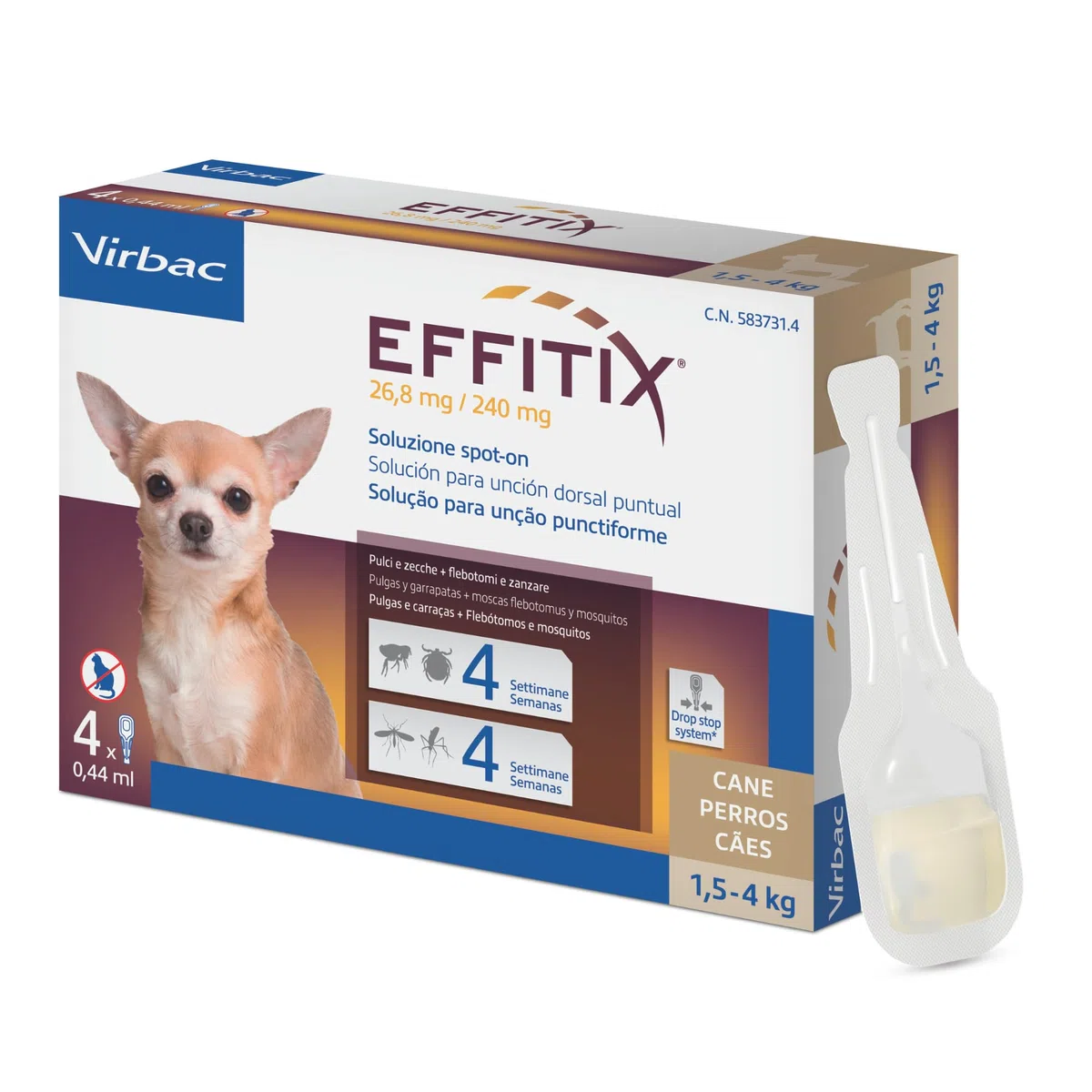 Virbac Effitix Antiparassitario per Animali Domestici 4 Pipette 0.05 Pounds Senza Profumazione