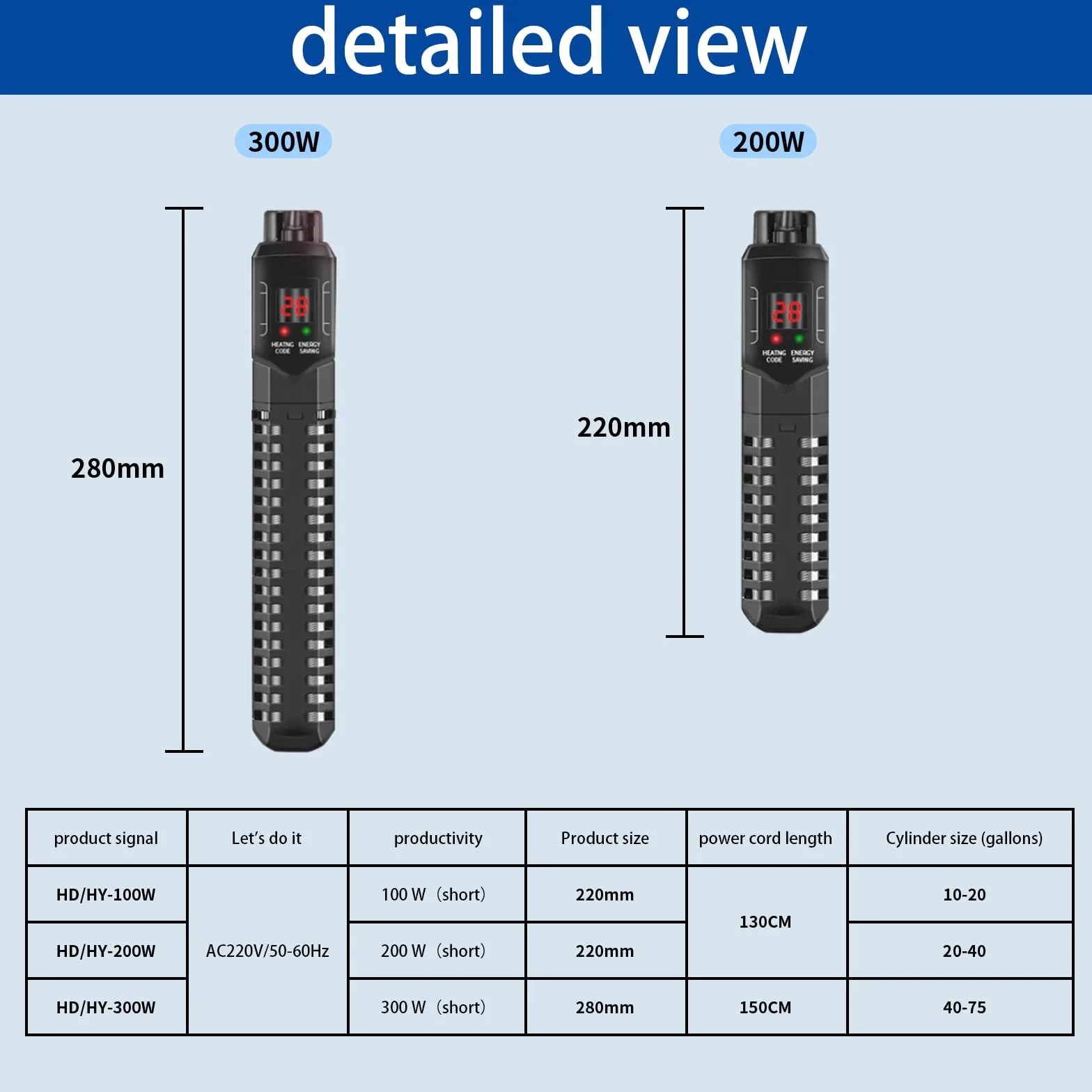 HUIZHOU Riscaldatore per Acquari (15-34 °C), Riscaldatore Regolabile per Acquari 100-300 W, Riscaldatore Termostatico Ad Alta Potenza per Acquari e Vasche per Pesci (200W)
