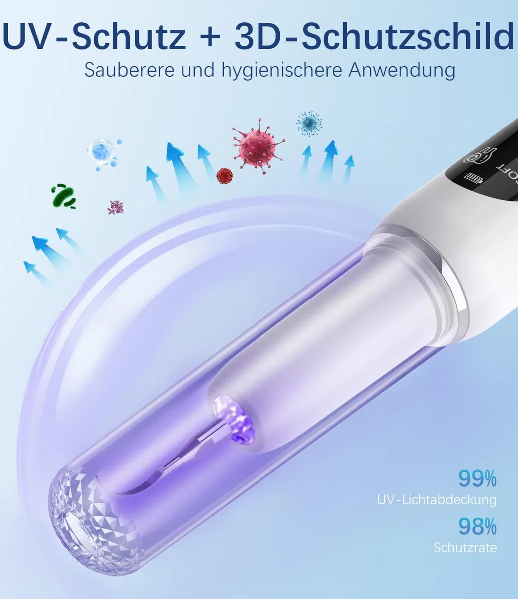 Kit Pulizia Denti Tartaro per Animali Domestici – Spazzolino Elettrico per Cani e Gatti con 5 Modalità, 4 Testine Intercambiabili in Metallo, Rimozione Placca e Tartaro, Luci LED, Sicurezza Gengive