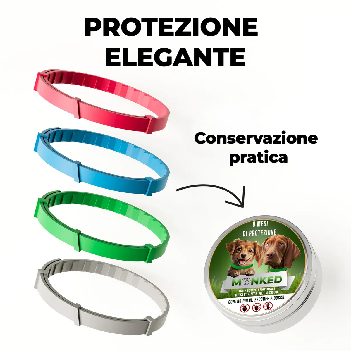 Monked | Collare Naturale Antipulci e Zecche per Cani | Regolabile 64 cm | Protezione fino a 8 mesi | Impermeabile | Adatto a Cani Piccoli e Grandi (Rosa)