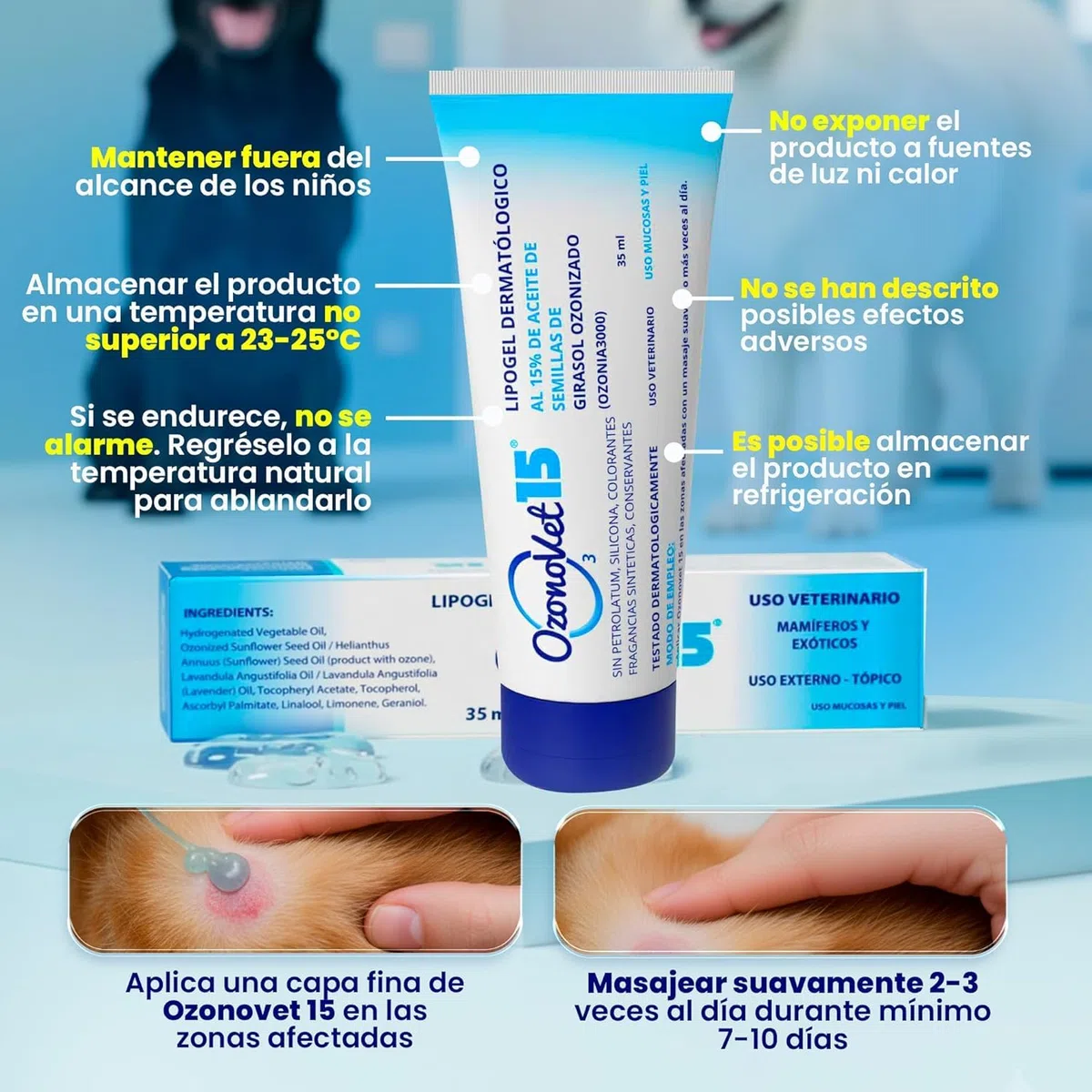Gel Cicatrizzante Ozonizzato Per Cani e Gatti Allevia Prurito Dermatite Allergie Ferite e Bruciature - Cicatizzante Idratante Senza Lasciare Effetti Secondari E Controindicazioni - 35 ml - 1 Unità