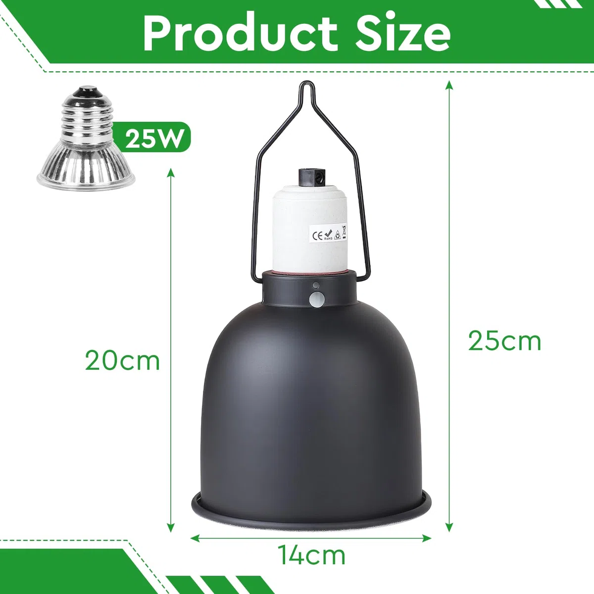 CPROSP Cupola Profonda Rettile Light Fixture E27 con 1 Lampada Riscaldante, Alluminio Rettile Lampada Riscaldante, per Tartaruga Lucertola Drago Barbuto Rettile Amphibians