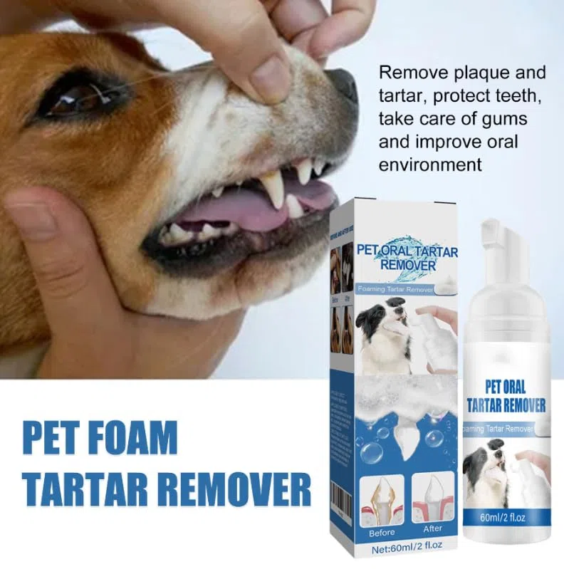 Pet Oral Tartar Remover Spray, No-Brush Pet Oral Care Foam, Fresh Breath, Helps Reduce Plaque & Tartar Build-Up, Daily Teeth Cleaning for Dogs & Cats (2pc)