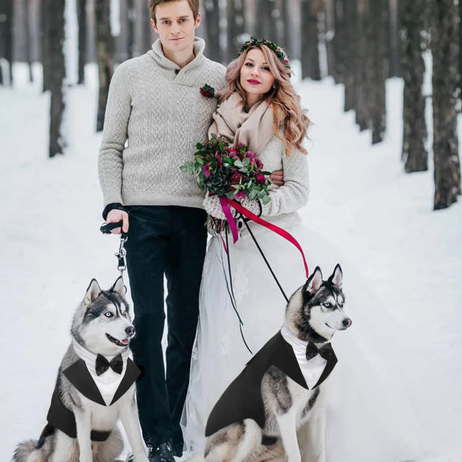 Kuoser Abito Smoking per Cani, Set Vestito Bandana Collare Cani per Matrimoni Cani Smoking Elegante con Papillon, Formale Vestito Cani Partito, Rimovibile Cravatta Cane e Vestito