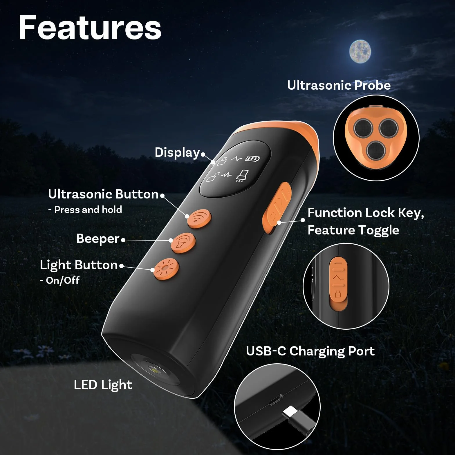 MMOBIEL Dispositivo Antiabbaio per Cani a Ultrasuoni Portatile con Bip, Torcia LED e Display – Silenziatore Ricaricabile con Blocco di Sicurezza – Uso Interno/Esterno – Nero
