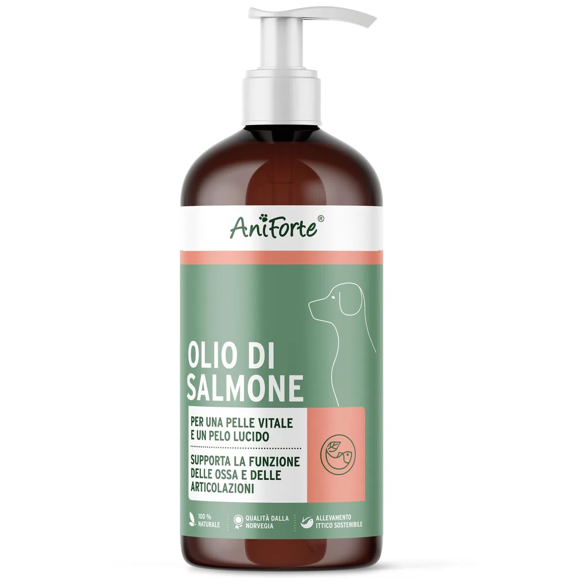 AniForte Omega 3 & 6 Olio di Salmone per Cani 1 l - Acidi grassi Omega-3, olio di pesce puro di alta qualità, integratore alimentare per cani