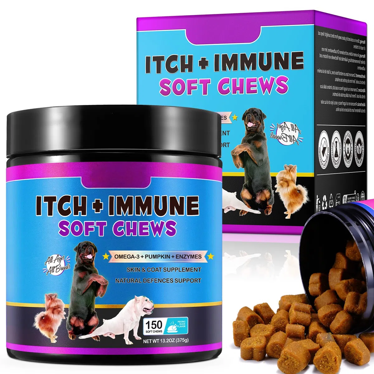 Trattamenti Per L'Immunità Del Prurito Per Cani,Chews Immuno Di Sollievo Dalle Allergie Del Cane(150 Masticazioni) Omega 3,Anti-Prurito E Punti Caldi,Stop Prurito,Leccare,Grattare, Allergie Stagionali
