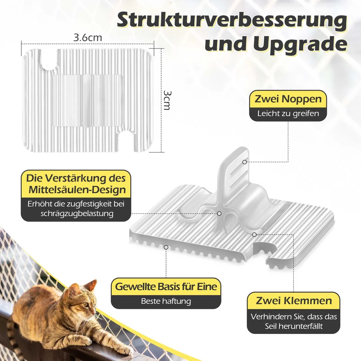 Enhon 50 Pezzi Ganci Adesivi per Zanzariera per Gatti per Balcone con 2 Pezzi 40ml Adesivo di Montaggio Extra Forte, Pc Trasparente, Resistente Ai Raggi UV, per Gatti per Balcone Senza Forare
