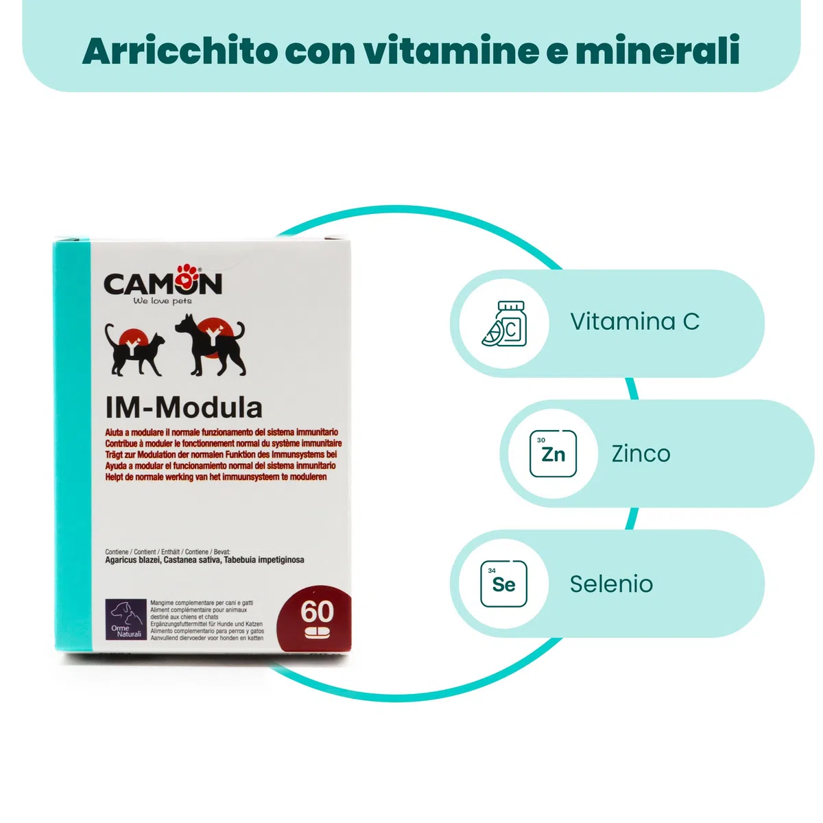 CAMON | Im-Modula, Alimento Complementare per Cani e Gatti, 60 Compresse da 1000mg, Supporto Sistema Immunitario