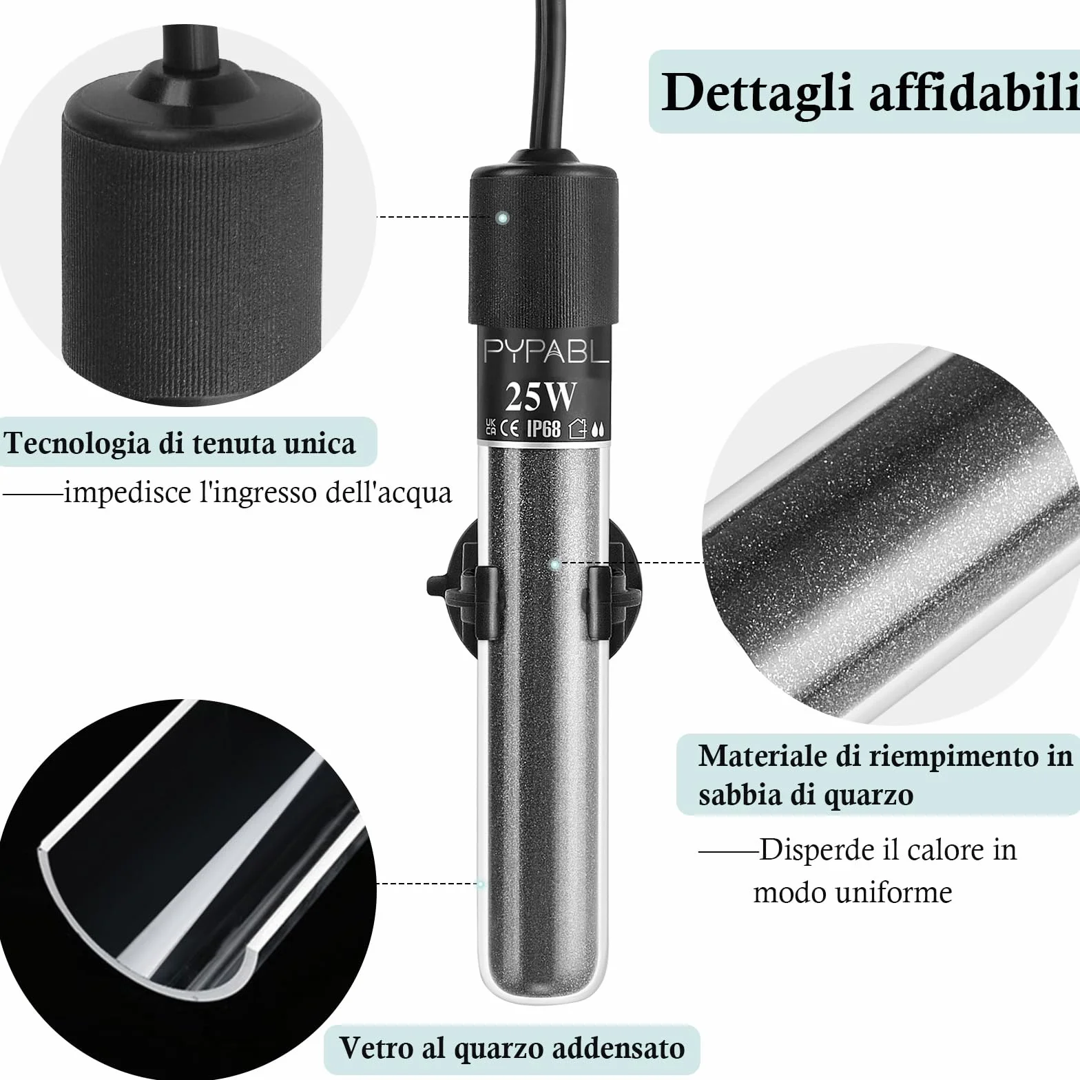 Mini Riscaldatore per Acquario, 25W 50W 100W Piccolo Riscaldatore per Acquario Sommerso con Controller Esterno per Vasca Pesci e Tartarughe da 3-100L(25W per 3-20L)