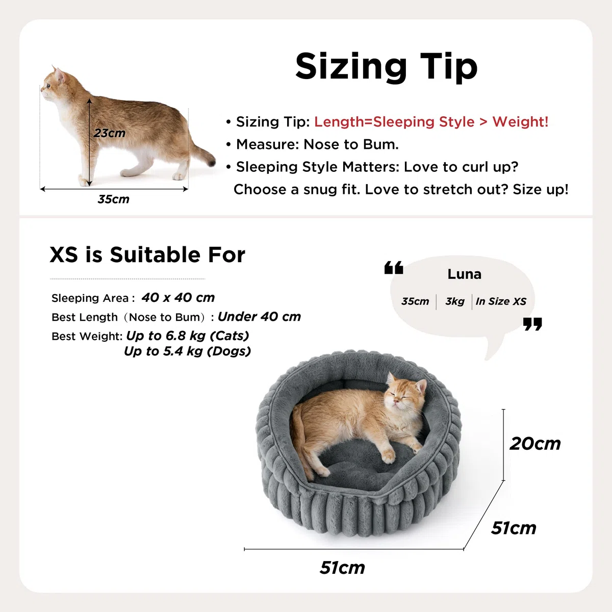 Bedsure Cuccia lavabile per gatti - 51x51 cm, piccola cuccia rotonda per gatti da interno, cestino per cuccioli con fondo antiscivolo e cuscino rimovibile reversibile, grigio