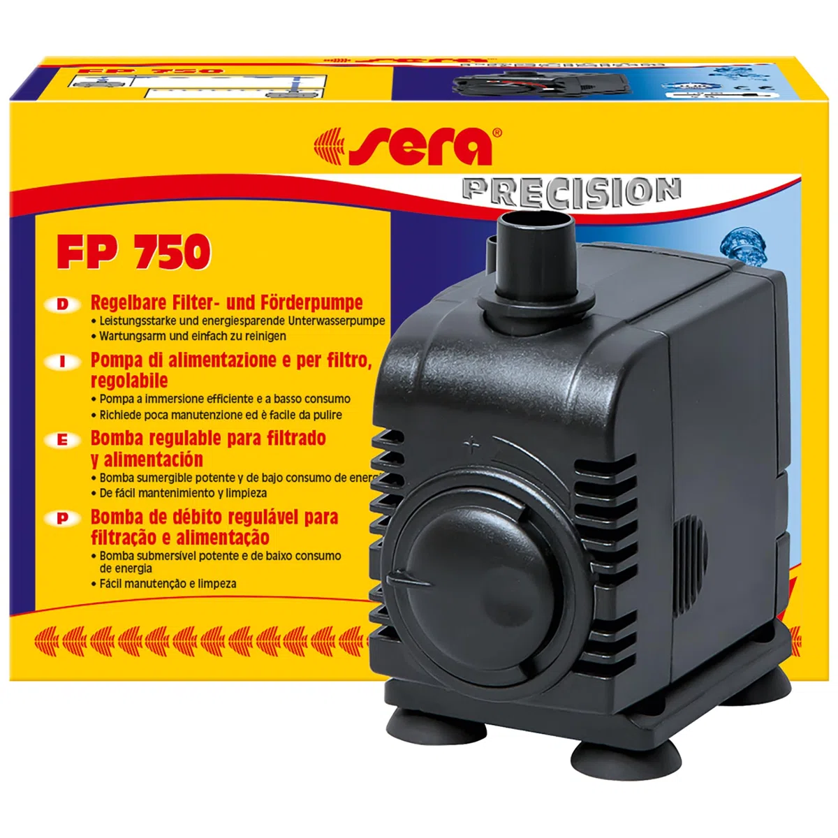 sera 30600 Pompa filtrante e trasportatore FP 750 - Pompe subacquee regolabili per acquari d'acqua dolce e marina