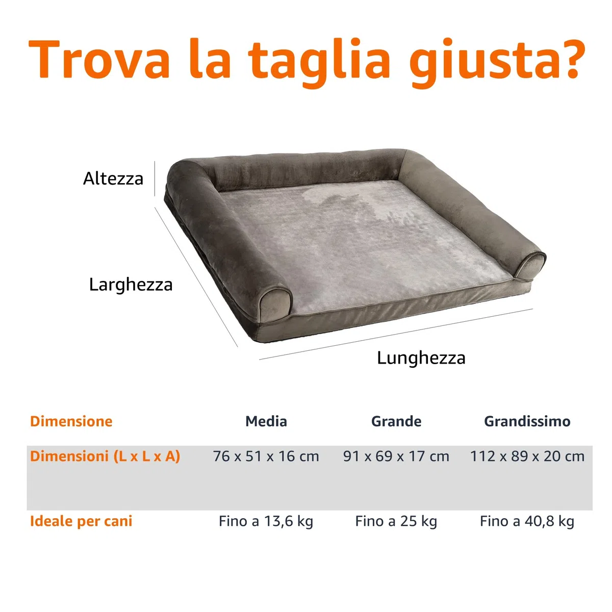 Amazon Basics Cuccia per cani e altri animali domestici, in stile divano, per salotto, in schiuma, sfoderabile, Taupe, 91 x 69 x 17 cm (L x W x H)