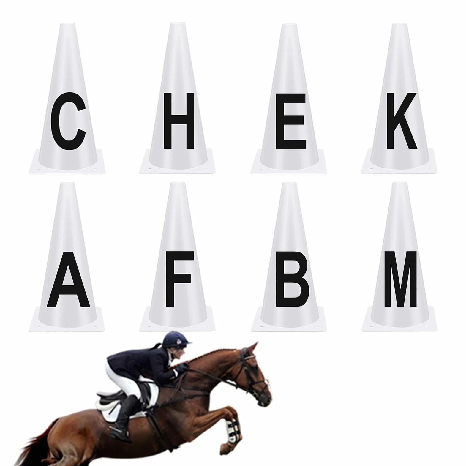 Teksome Attrezzatura per l'addestramento del cavallo,Coni da dressage | Lettere da dressage bianche portatili - Segnalini da dressage da competizione, coni da allenamento sportivo impilabili per