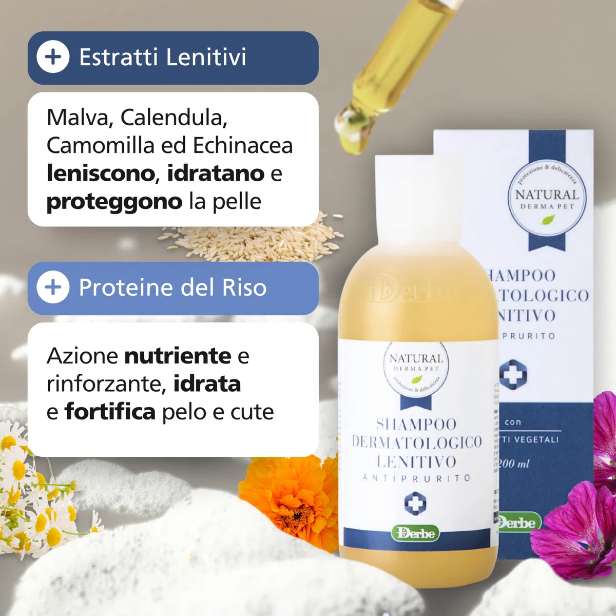 Natural Derma Pet Shampoo per Cani Dermatologico Lenitivo Antiprurito – Azione Detergente Delicata per un Pelo Pulito, Morbido e Profumato – 200 ml – Made in Italy