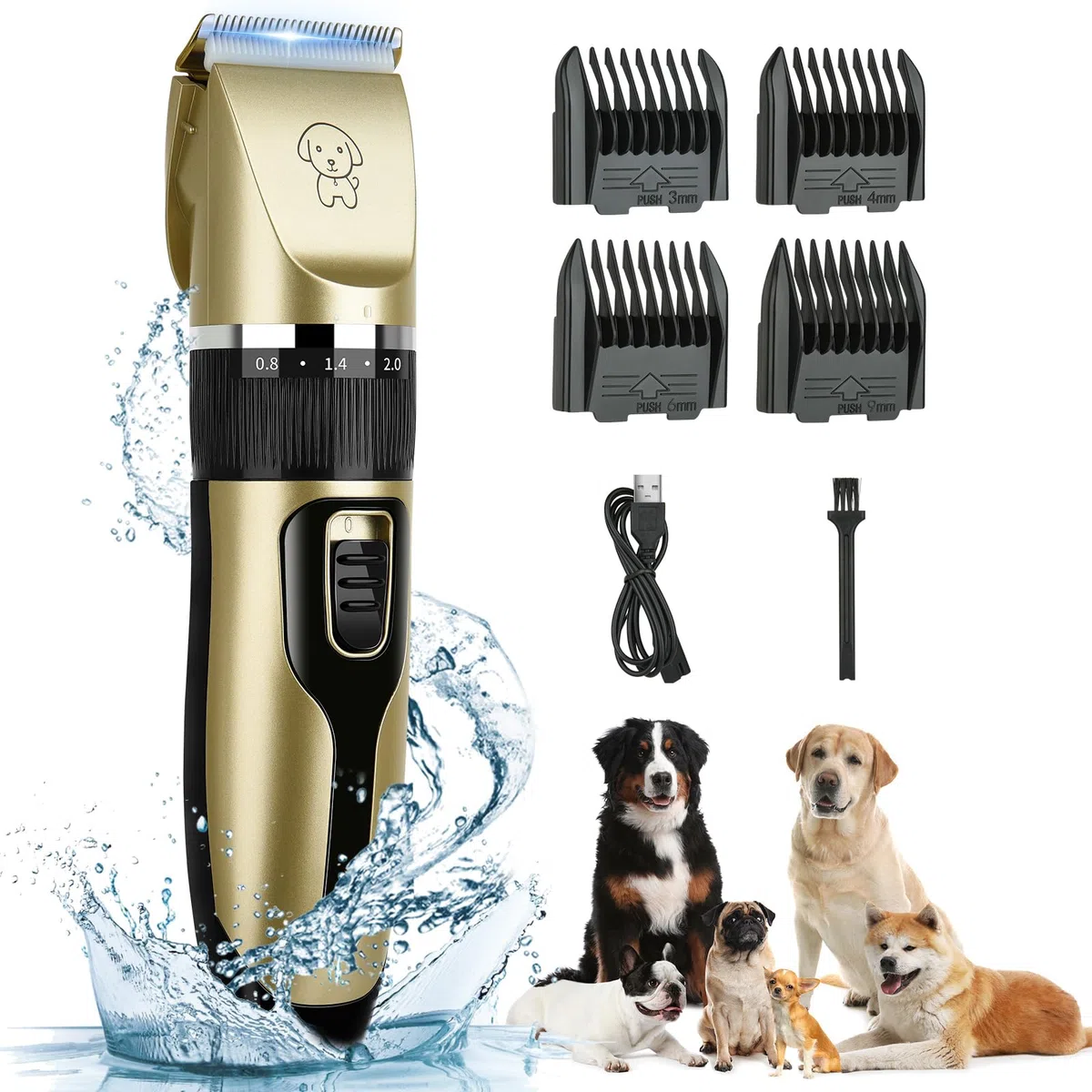 Tosatrice per Cani, IPX7 Impermeabile Rasoio per Cani Tagliacapelli Silenzioso per Cani e Gatti Tosatrice per Cani Professionale Adatto per peli di Animali Domestici Spessi e Opachi