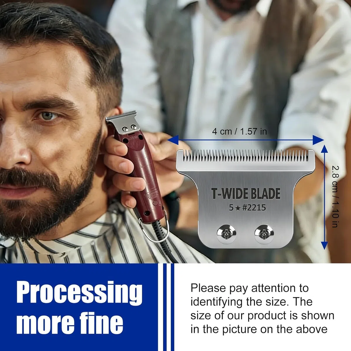 Lama di ricambio professionale 2215 T-Wide, compatibile con il rasoio elettrico Wahl 5 Star Detailer Li (8081, 8171), lama regolabile in acciaio inossidabile a zero spaziamento (confezione da 2)