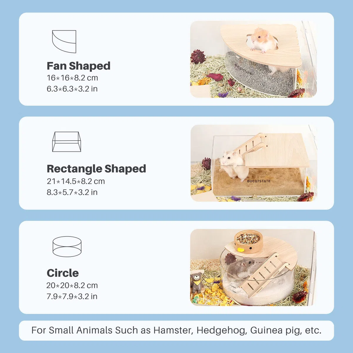 BUCATSTATE Contenitore per vasca di sabbia per criceti con scala - Doccia in acrilico e lettiera per scavi per topi Lemming Gerbilli Piccoli animali (a forma di rettangolo)