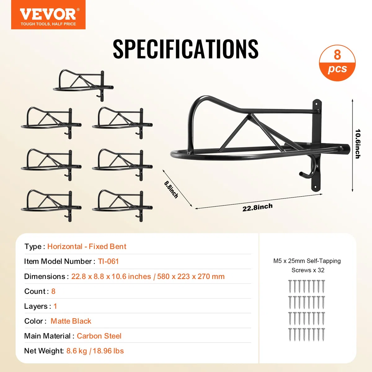 VEVOR Portasella a Parete 580 x 223 x 270 mm Portasella per Cavalli da 8 Pezzi con Barra Imbottita, Supporto per Sella Portatile per Selle Inglesi Occidentale, Deposito per Finimenti per Cavalli, Nero