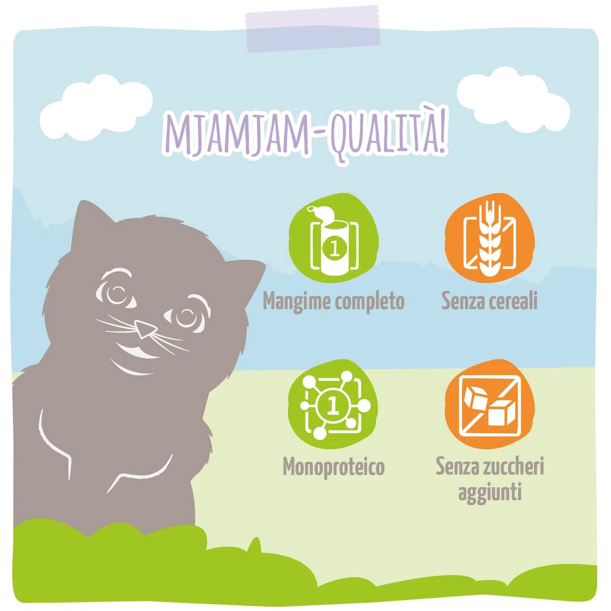MjAMjAM - cibo umido premium per gatti - gattino eccellente vitello con olio di salmone, confezione da 6 (6 x 400 g), senza cereali con carne extra