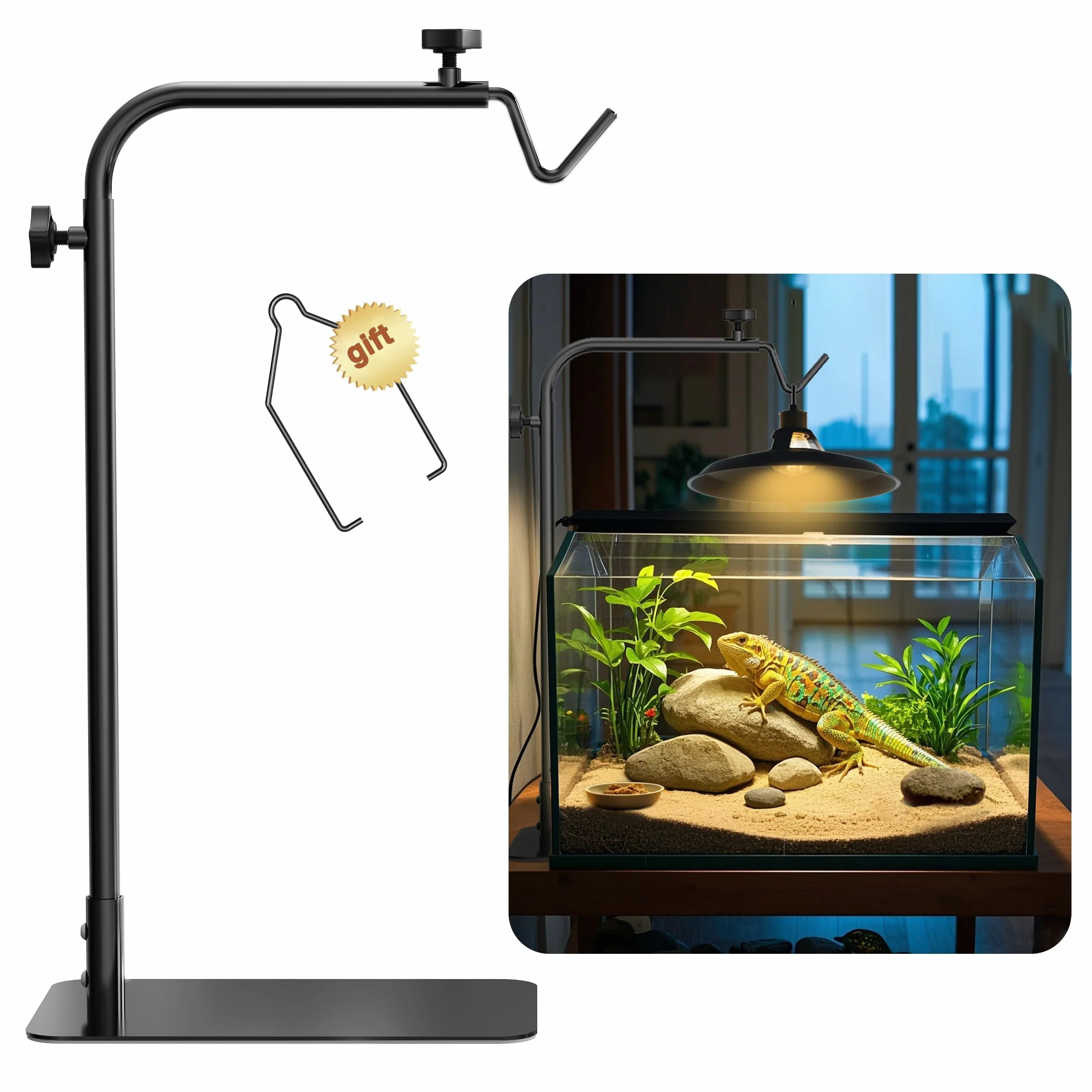 Josmimic supporto lampada riscaldante per rettili regolabile 45,7–81,3 cm con base pesante, per pogona tartaruga serpente lucertola, lampade a cupola per terrario acquario