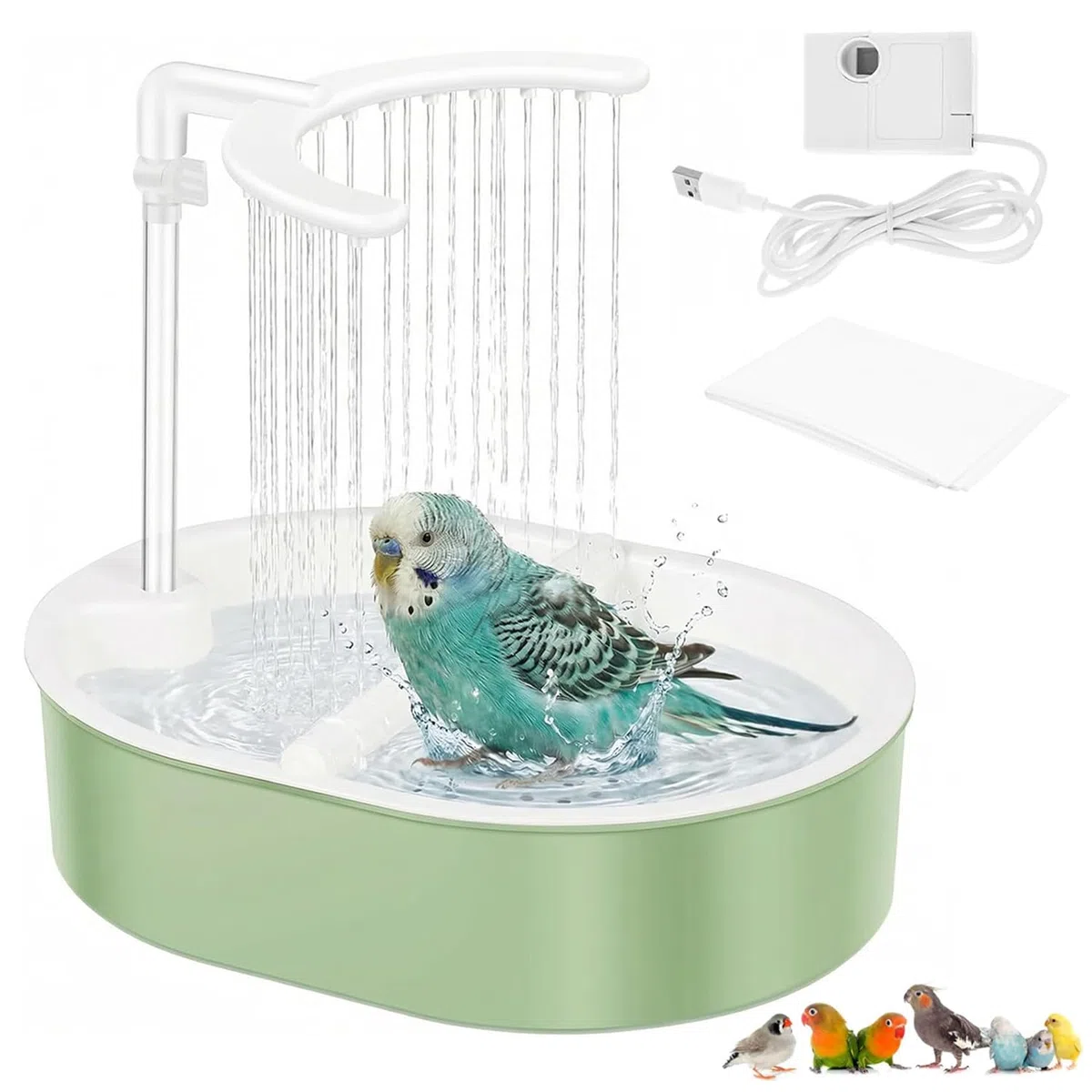 Vasca da Bagno Automatica per pappagalli, Doccia per Uccelli con Flusso d'Acqua Regolabile, Bagno Automatico per Uccelli, Doccia Automatica per pappagalli, per inseparabili, Uccelli Domestici