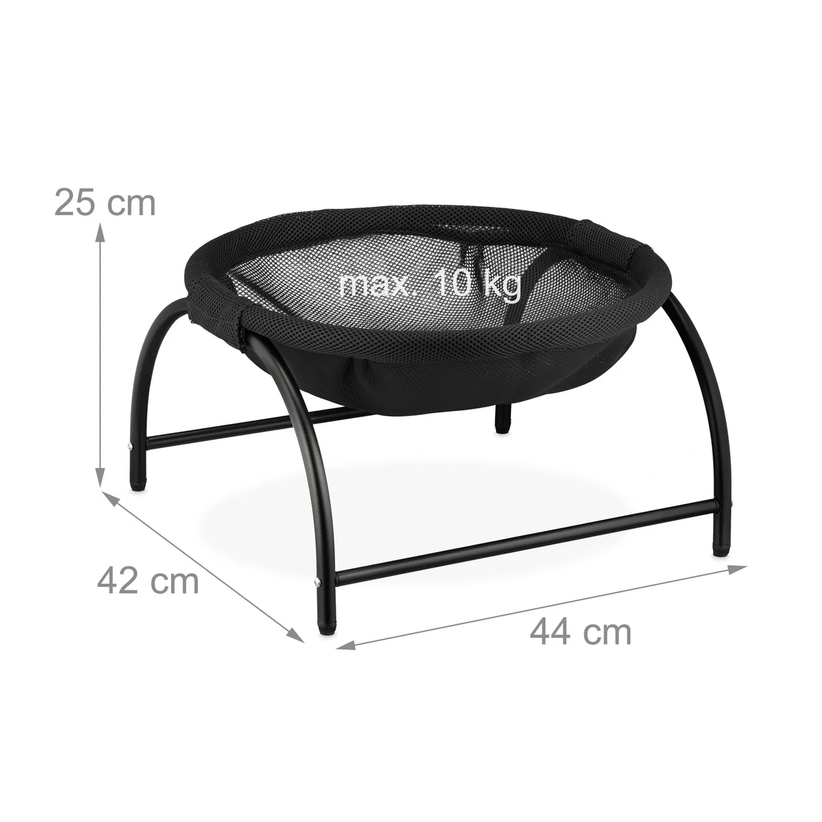 Relaxdays Letto Amaca per Gatti, Cani Piccoli, Cuccia Rialzata Animali Domestici, Lettino a Rete HLP: 25x44x42 cm, Nero