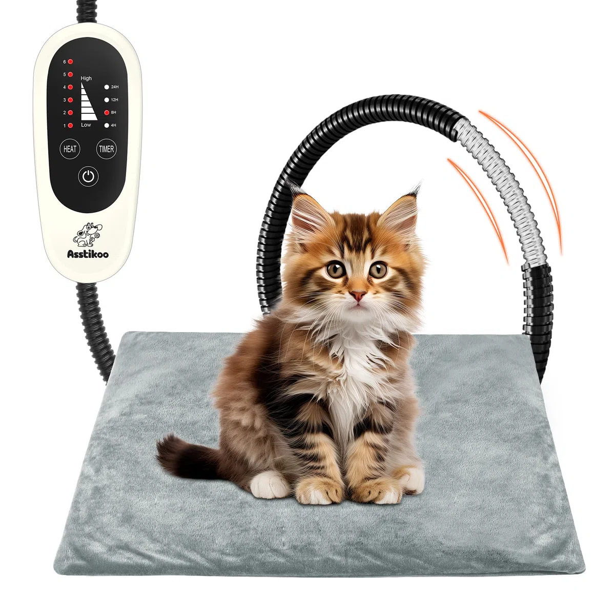 Tappetino Riscaldante per Cani Gatti, Tappeto Riscaldante per Animali Domestici con 4 Timer& 6 Livelli Temperatura 30-55℃, Coperta Termica Gatto Cani Anti-Morso Impermeabile (M - 45X45cm)
