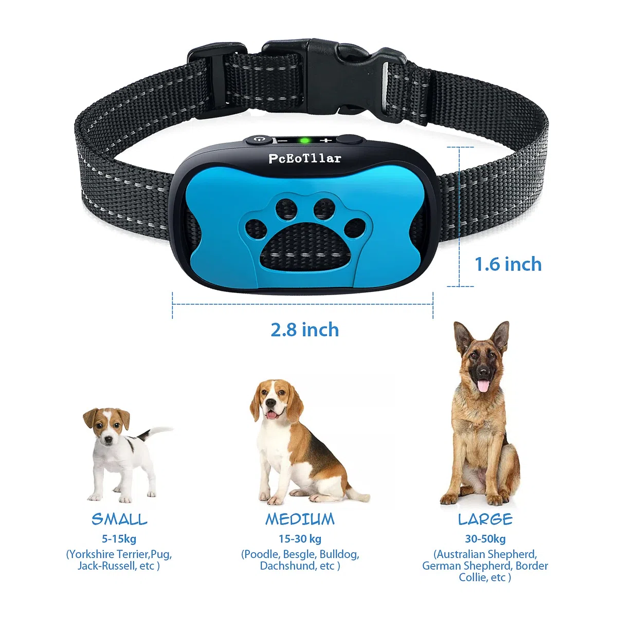 Collare Antiabbaio Cane, Anti Abbaio Ricaricabile per Cani Piccola Media Grande Taglia Regolabile, Dispositivo Per Fermare L'Abbaio Dei Cani Con 7 Sensibilità, Modalità Bip E Vibrazione, Blu