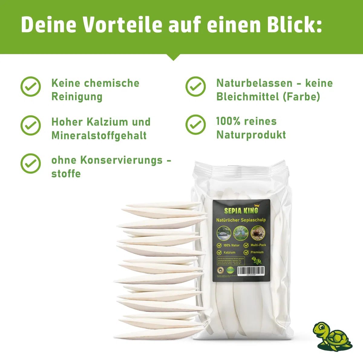 Sepia King Seppiaschalen Premium XL, confezione risparmio da 250 g, ciotole Seppia – ottimale calcio e vitamine – cibo, mangime per rettili, tartarughe, barbagami, uccelli – accessori per terrario